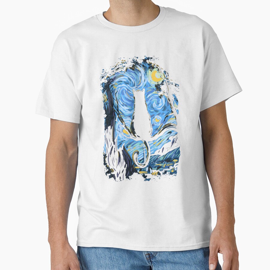 CAT STARRY NIGHT Classic T-Shirt - White Fox Boutique