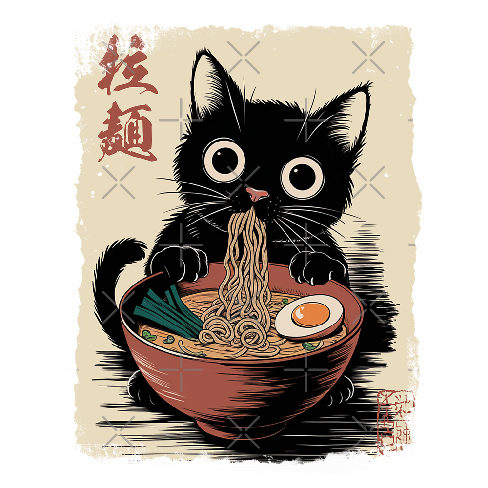 Ramen Cat - Black Cat Eating Ramen - Japanese Noodles - Cute Anime Style Art Classic T-Shirt - White Fox Boutique