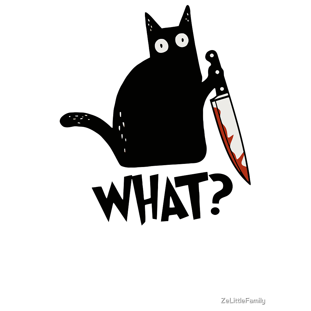 Cat What? Murderous Black Cat With Knife Gift Premium Classic T-Shirt - White Fox Boutique