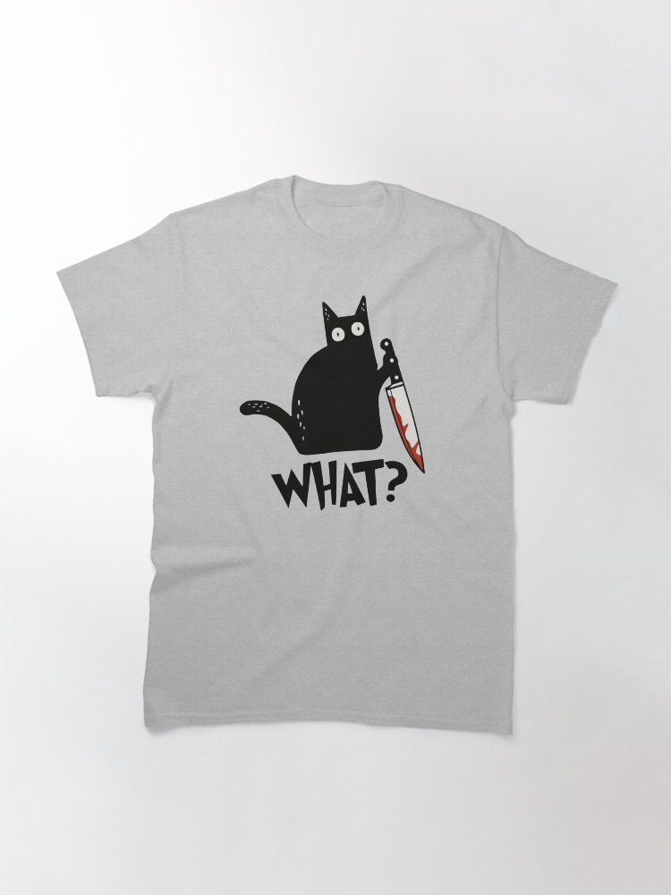Cat What? Murderous Black Cat With Knife Gift Premium T-Shirt Classic T-Shirt - White Fox Boutique