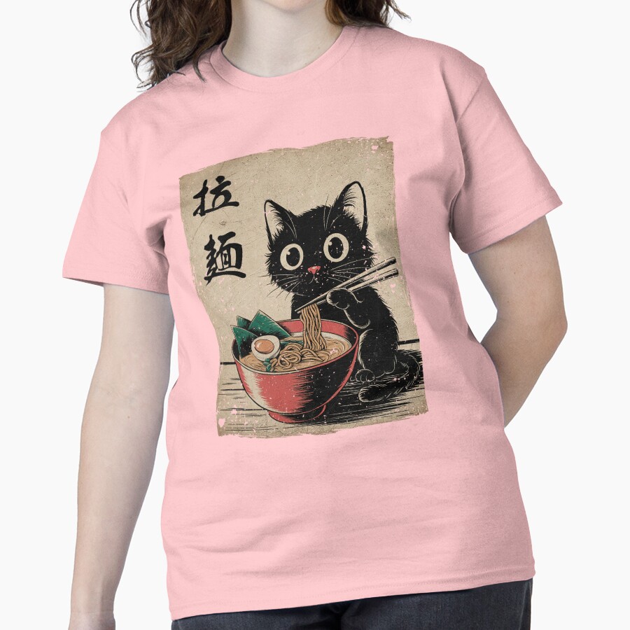 Cat Ramen Japanese Funny Graphic Tees Kawaii Cat Anime Gifts Classic T-Shirt - White Fox Boutique