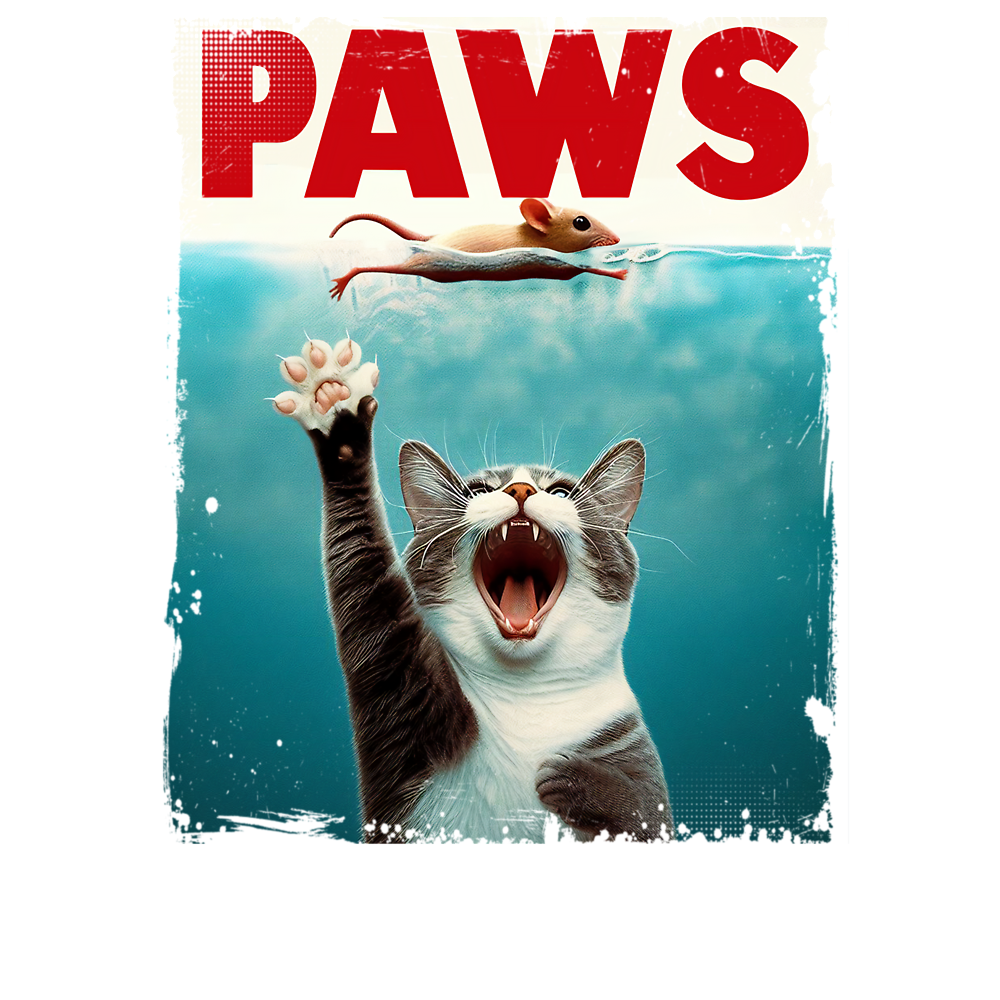 Jaws - Paws, funny cat catching a mouse Classic T-Shirt - White Fox Boutique