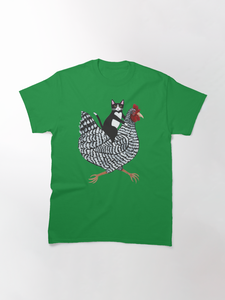 Tuxedo Cat Chicken Ride Classic T-Shirt - White Fox Boutique