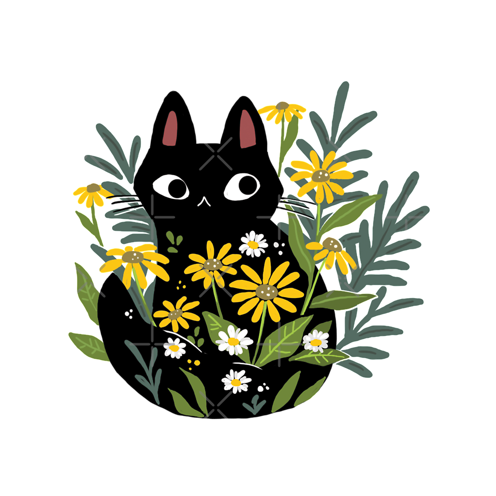 Black cat with flowers Classic T-Shirt - White Fox Boutique