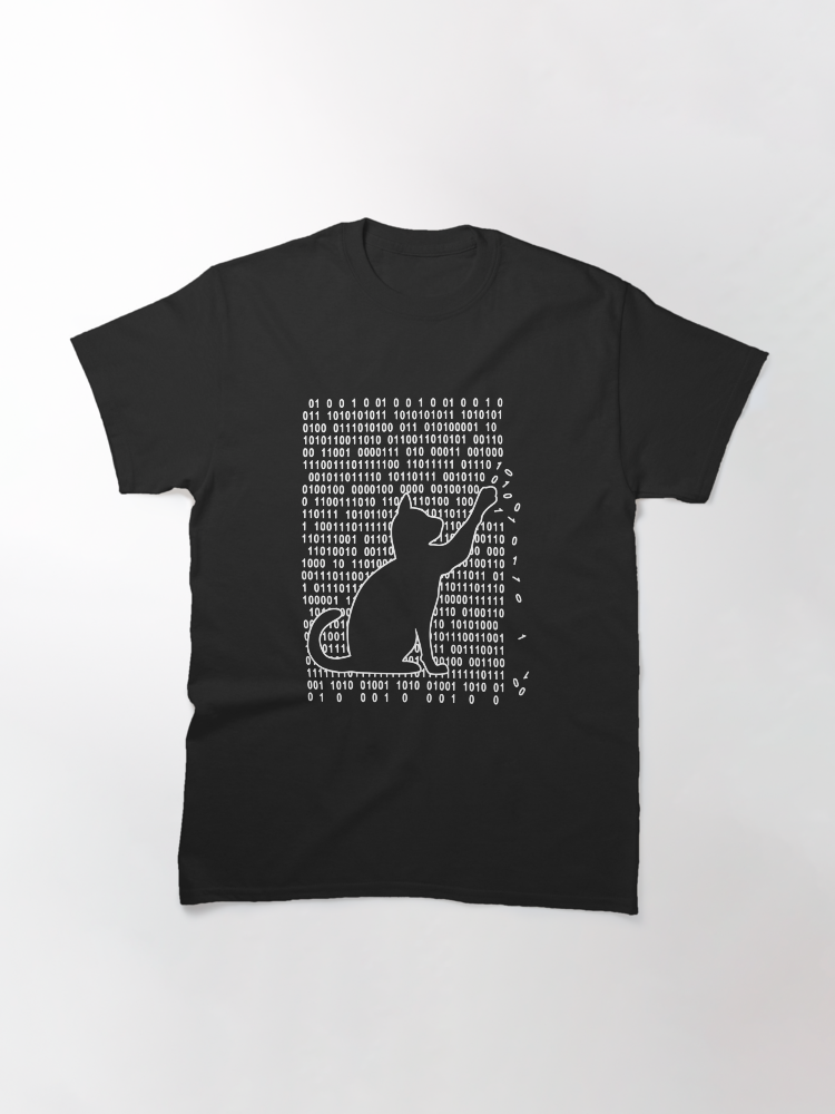 Funny cat is playing with binary code Classic T-Shirt - White Fox Boutique
