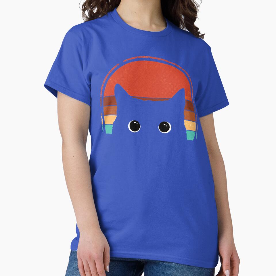 Black Cat Peeking Sunset Vintage Classic T-Shirt - White Fox Boutique