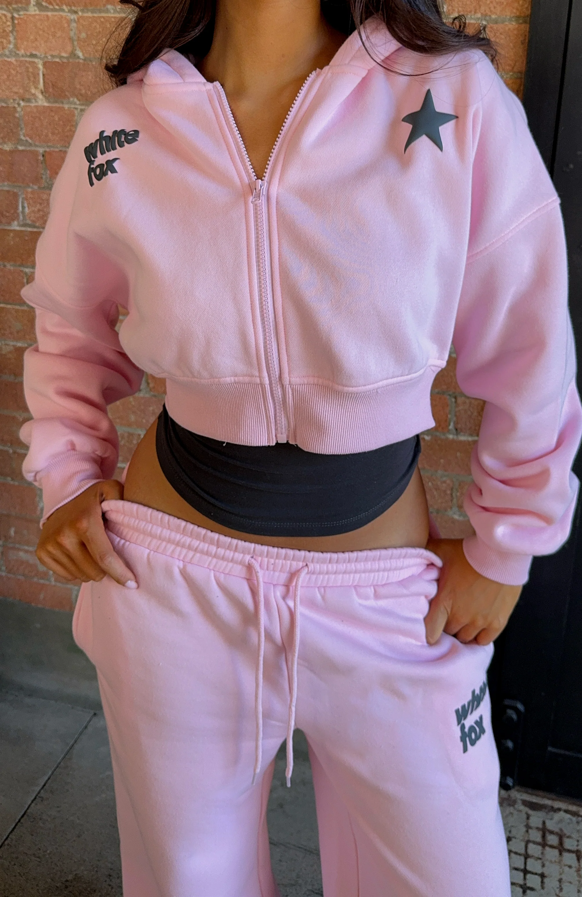 From The Archives Charli Cropped Zip Front Hoodie Pink - White Fox Boutique