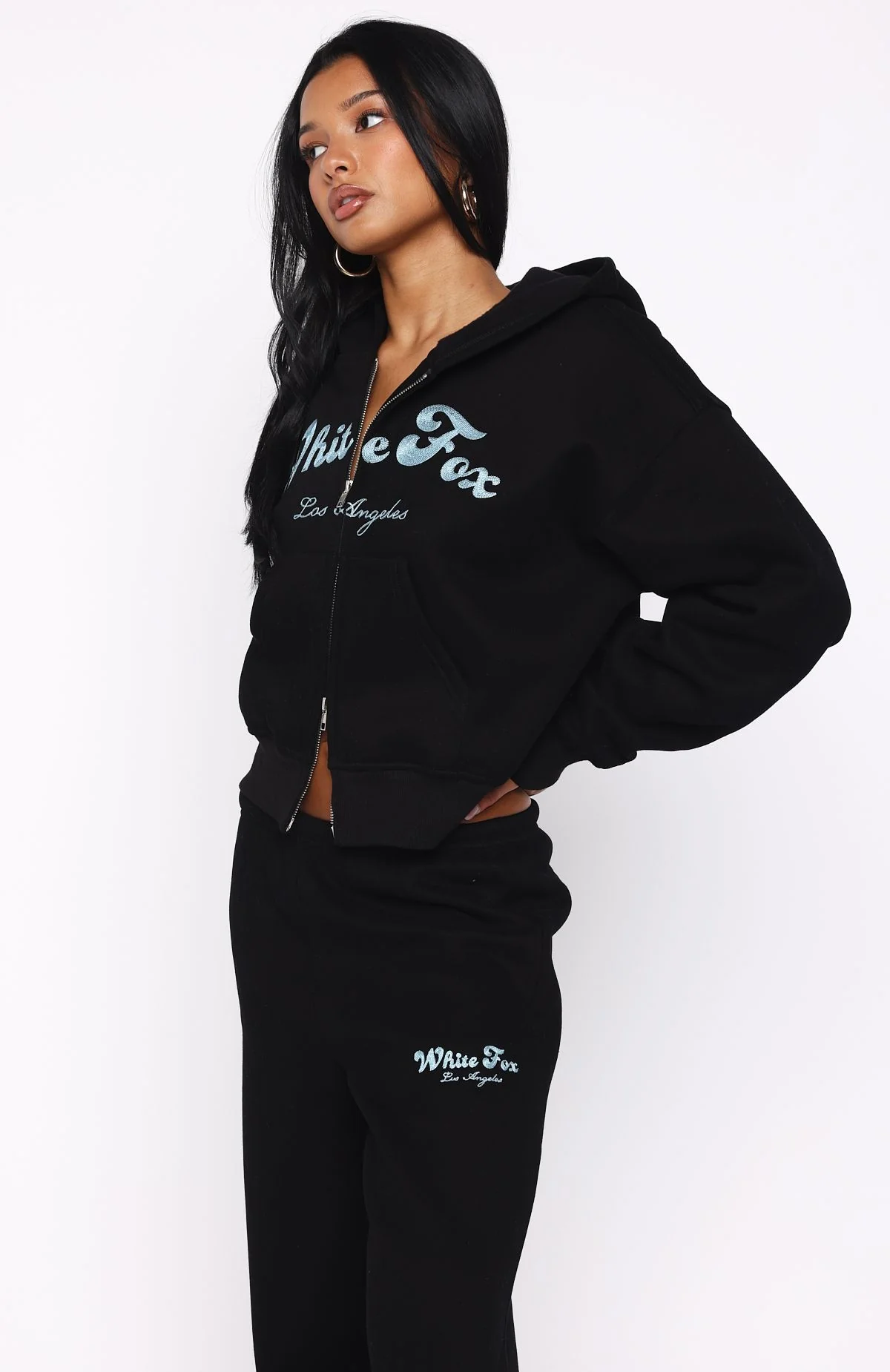 Through Thick And Thin Boxy Zip Front Hoodie Black - White Fox Boutique