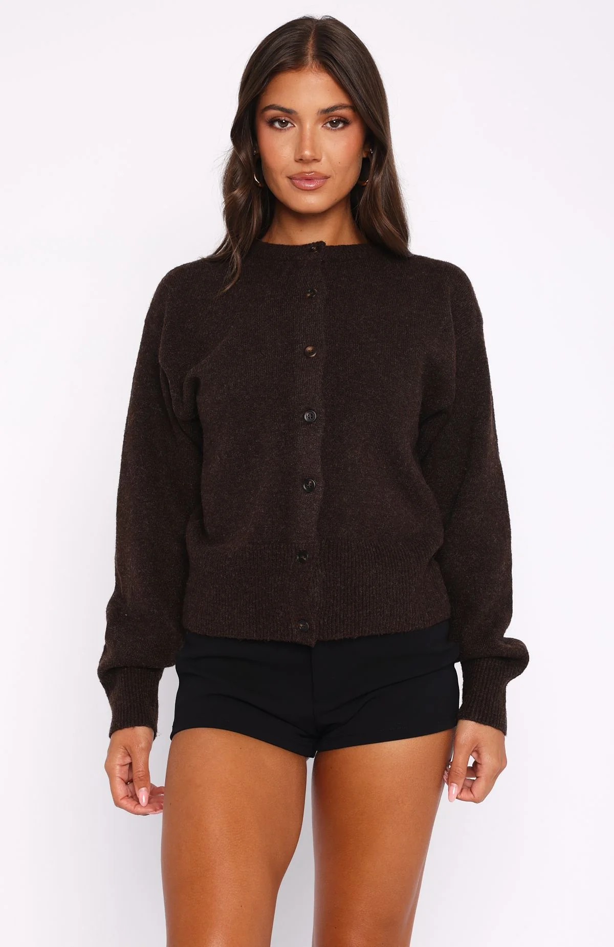 Helping Hand Knit Cardigan Dark Chocolate - White Fox Boutique