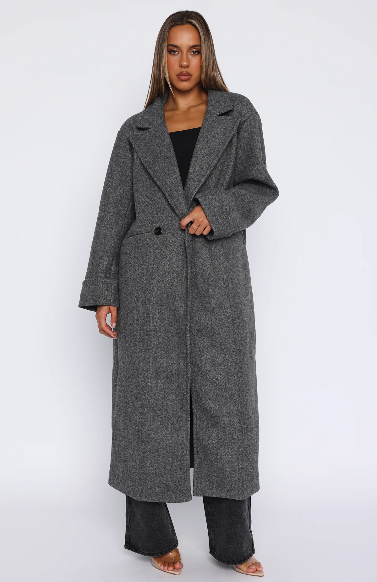 Winter Holiday Oversized Coat Charcoal - White Fox Boutique