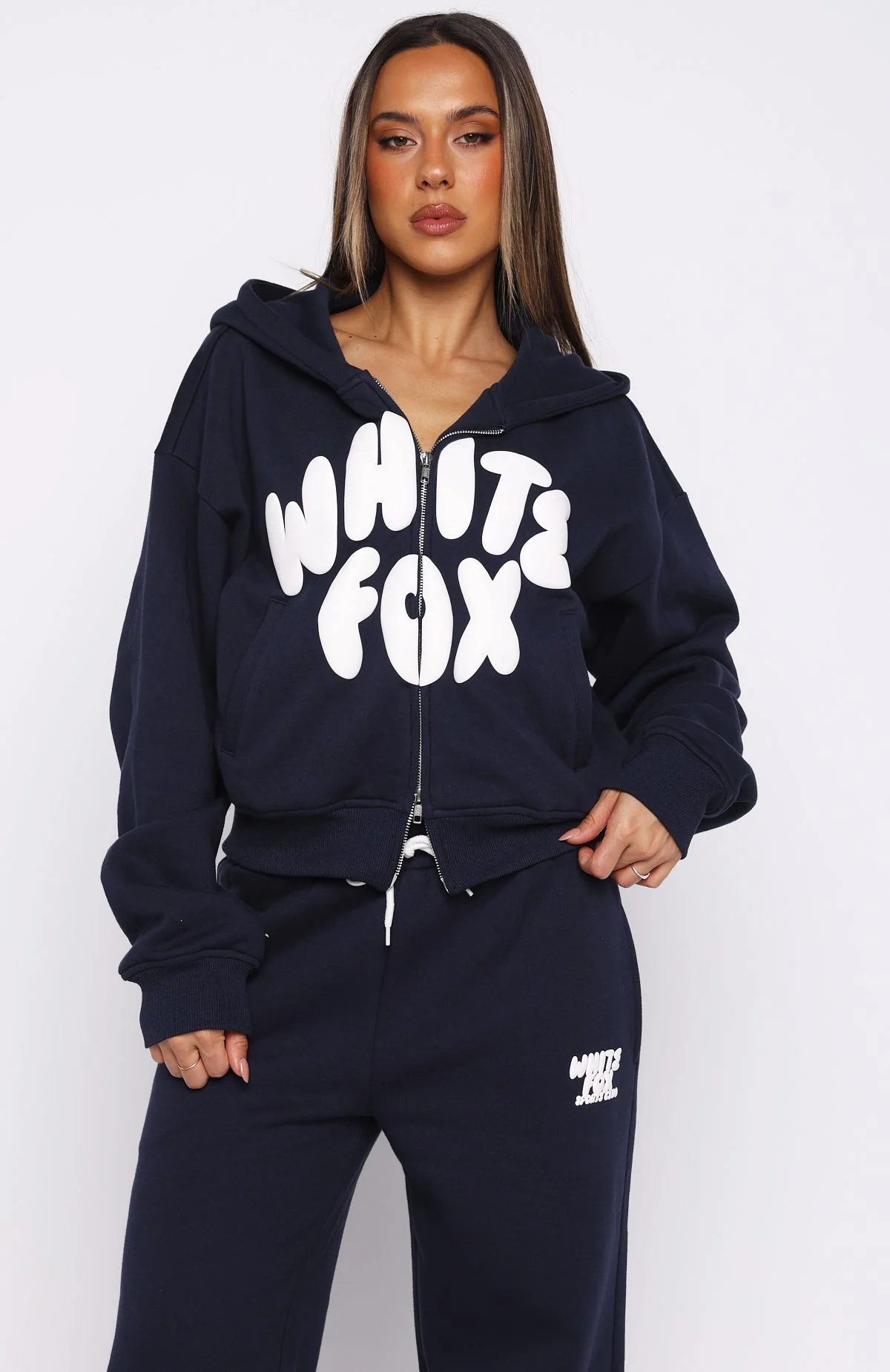 Club 14 Allie Boxy Zip Front Hoodie Navy - White Fox Boutique