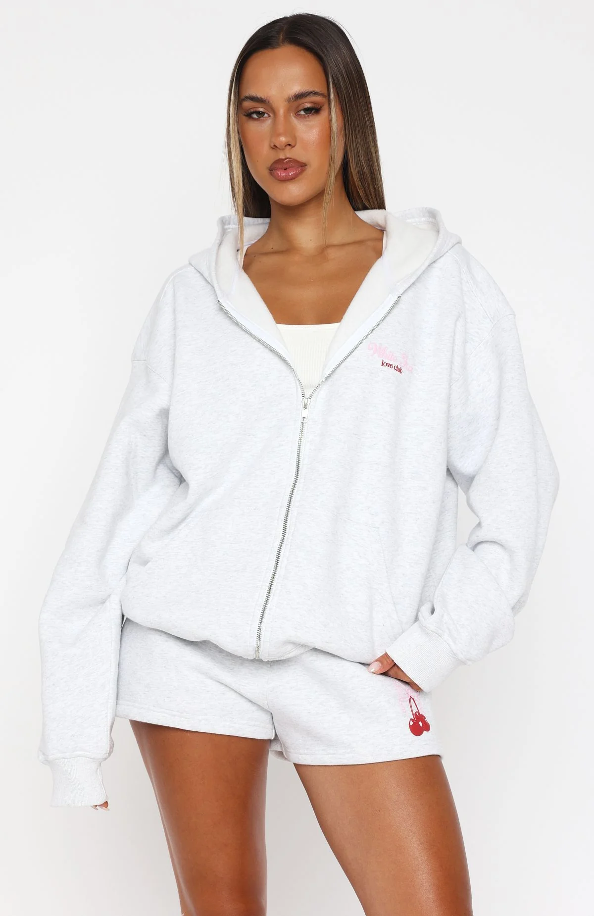Fell So Hard Zip Front Hoodie Grey Marle - White Fox Boutique