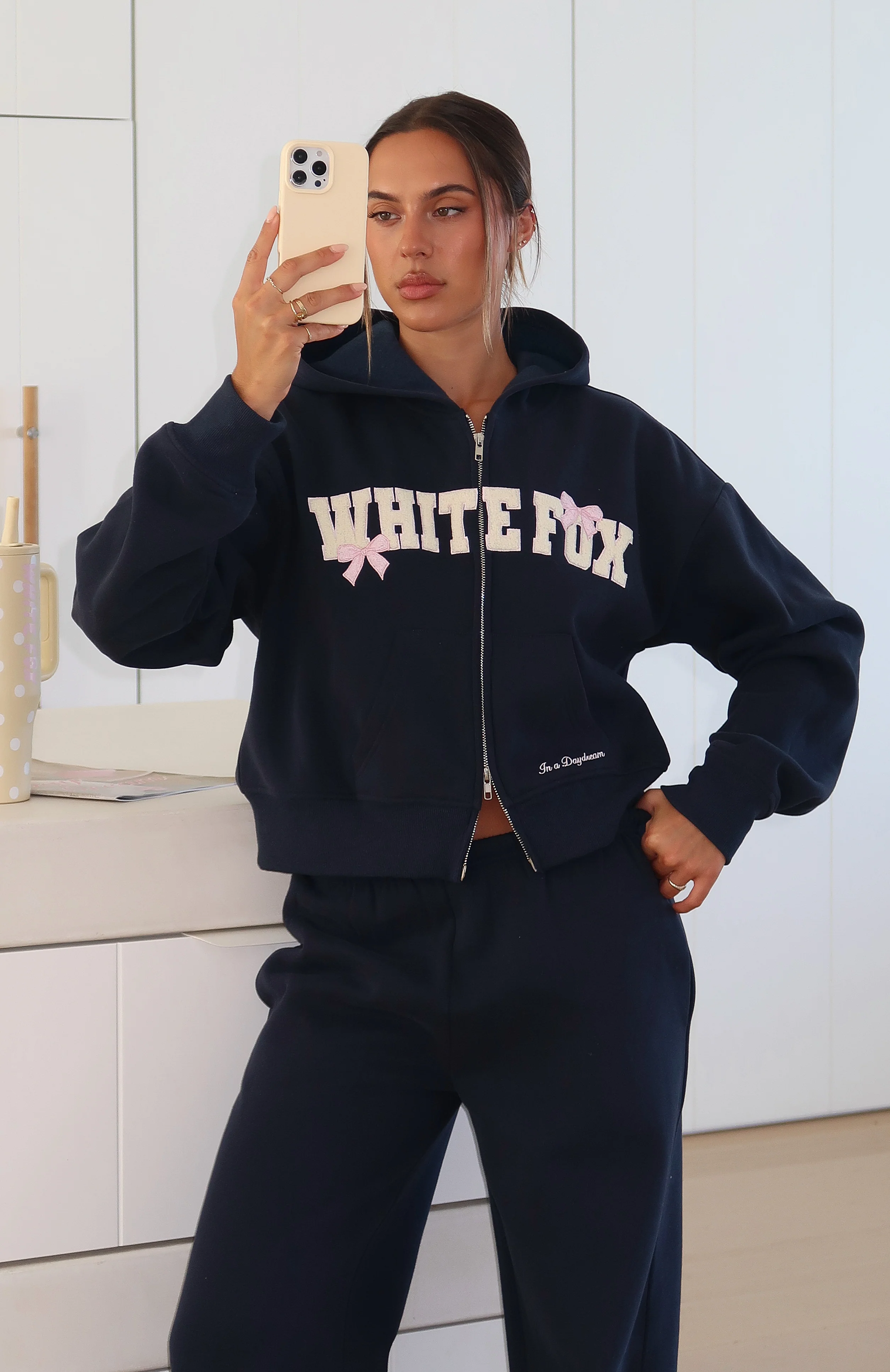Daydreamers Madeline Boxy Zip Front Hoodie Navy - White Fox Boutique