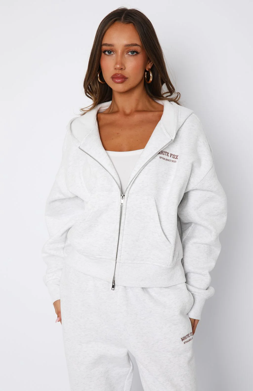 Can't Miss It Boxy Zip Front Hoodie Grey Marle/Rose Gold - White Fox Boutique
