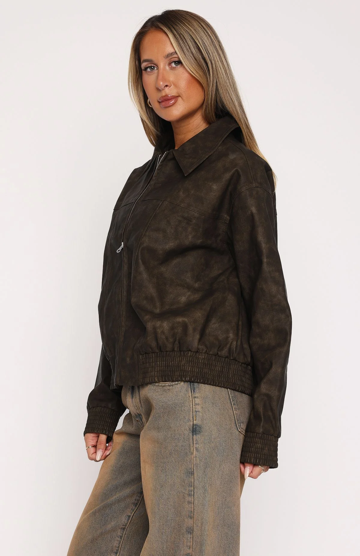 Make Things Right PU Bomber Jacket Chocolate - White Fox Boutique