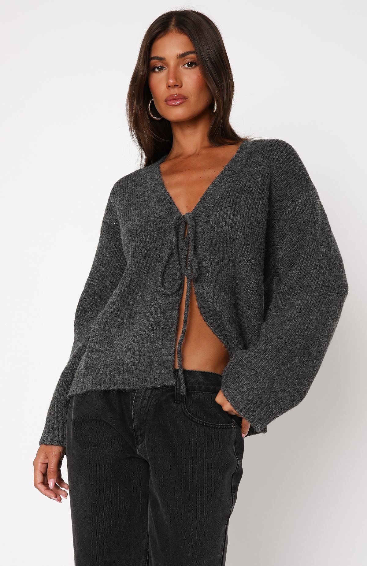 Flashback Knit Cardigan Charcoal - White Fox Boutique
