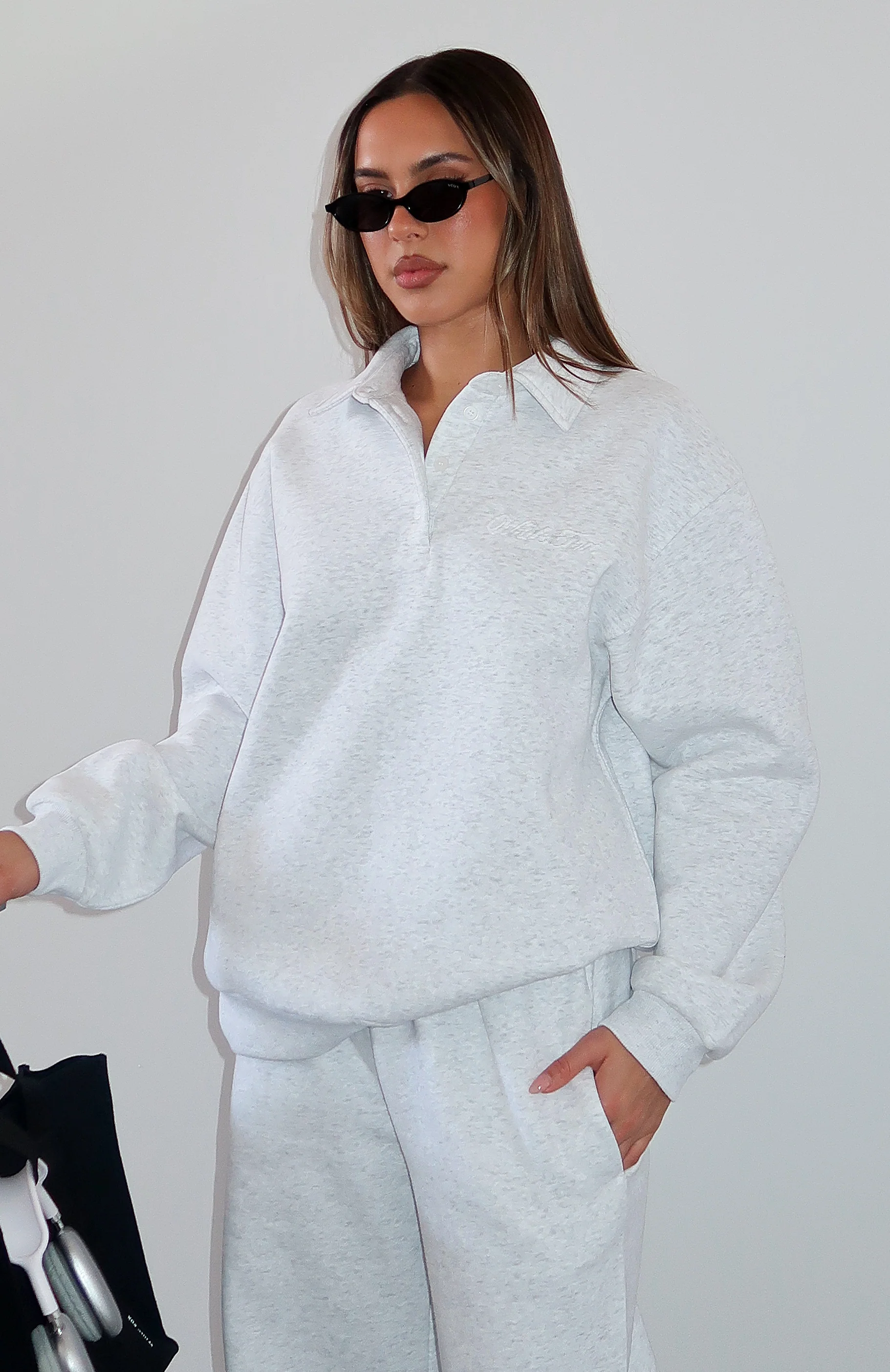 Chill Moves Oversized Henley Sweater Grey Marle - White Fox Boutique