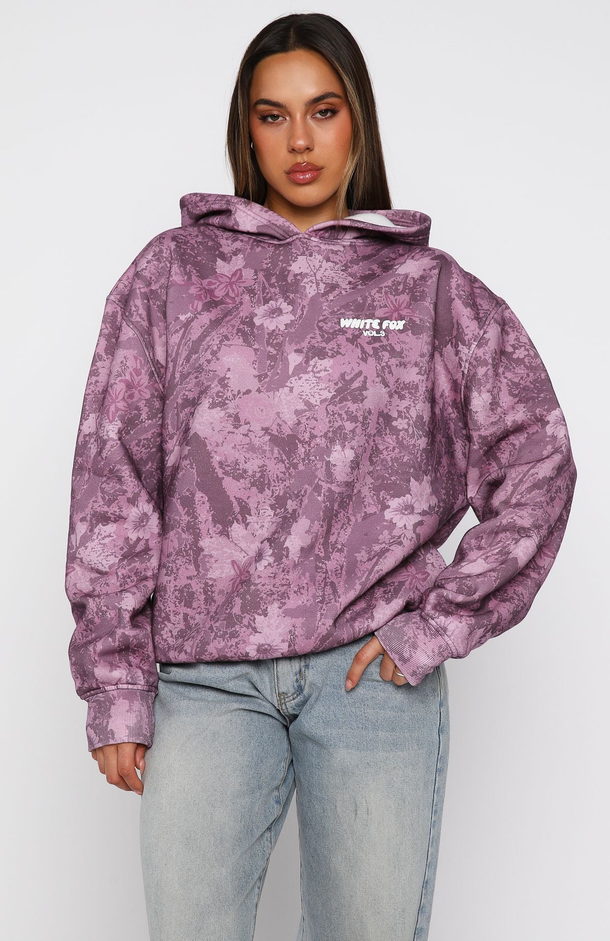 Offstage Printed Oversized Hoodie Berry Floral - White Fox Boutique