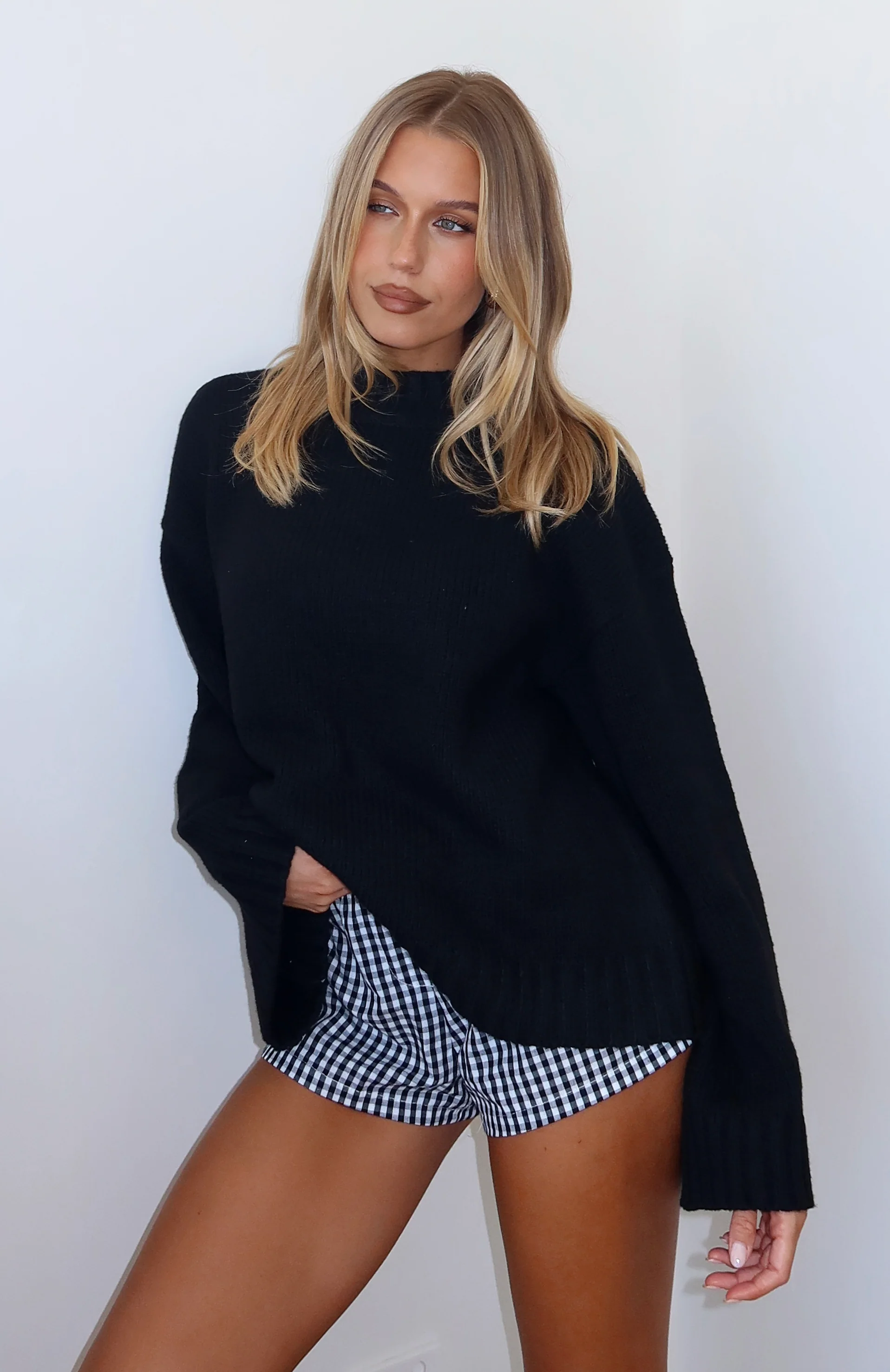 Winter's Chill Knit Sweater Black - White Fox Boutique
