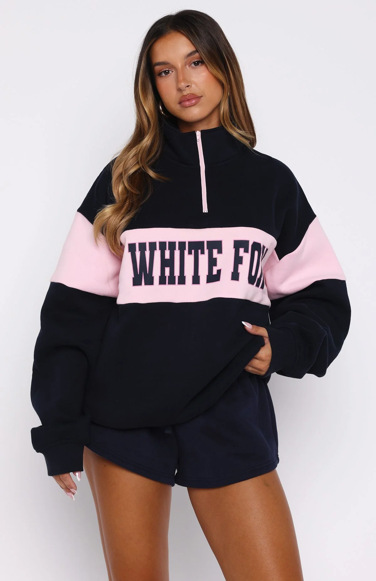 Show Yourself Zip Front Sweater Navy - White Fox Boutique