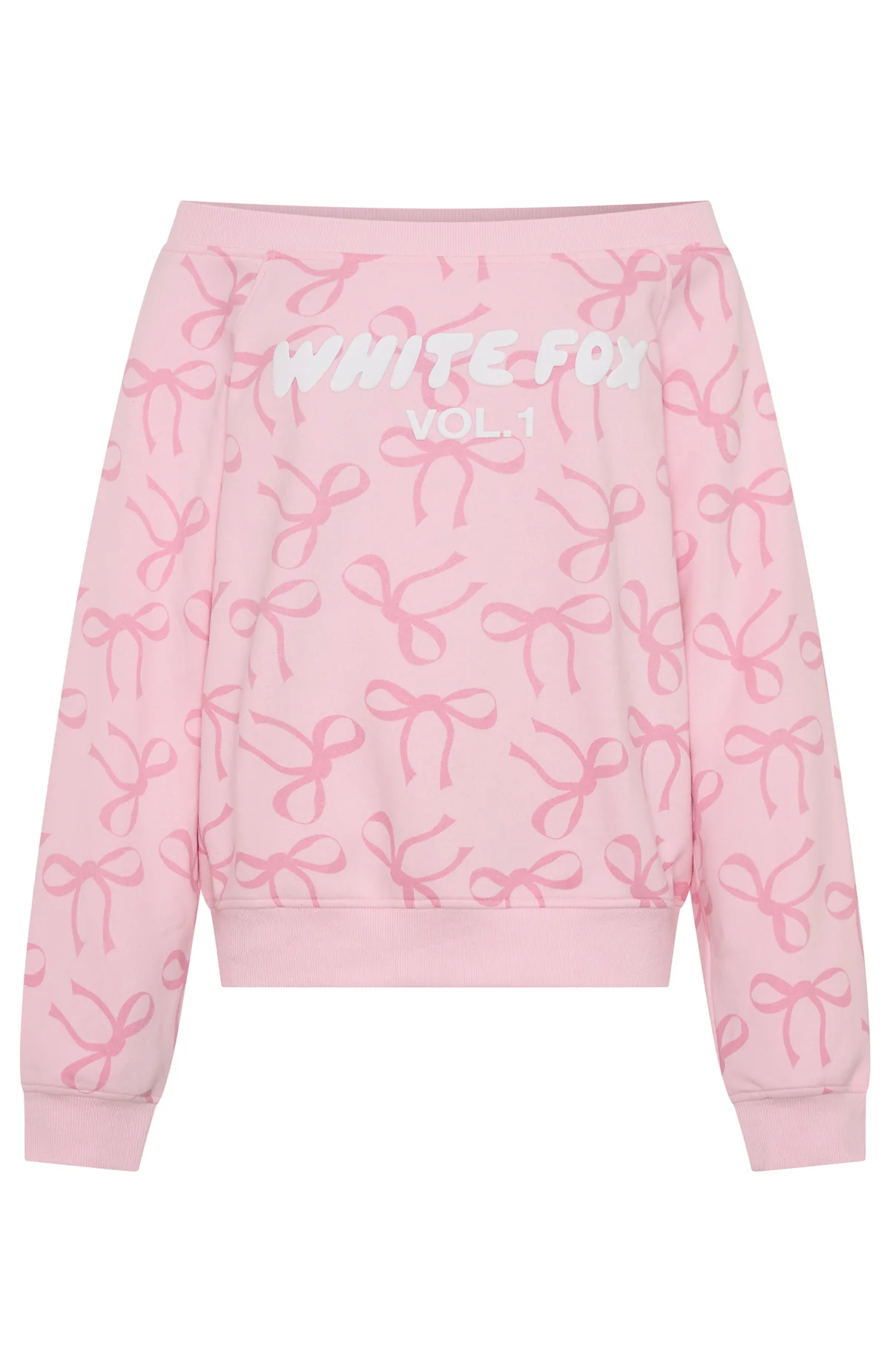 Vol. 1 Off Shoulder Printed Sweater Posy Bow - White Fox Boutique