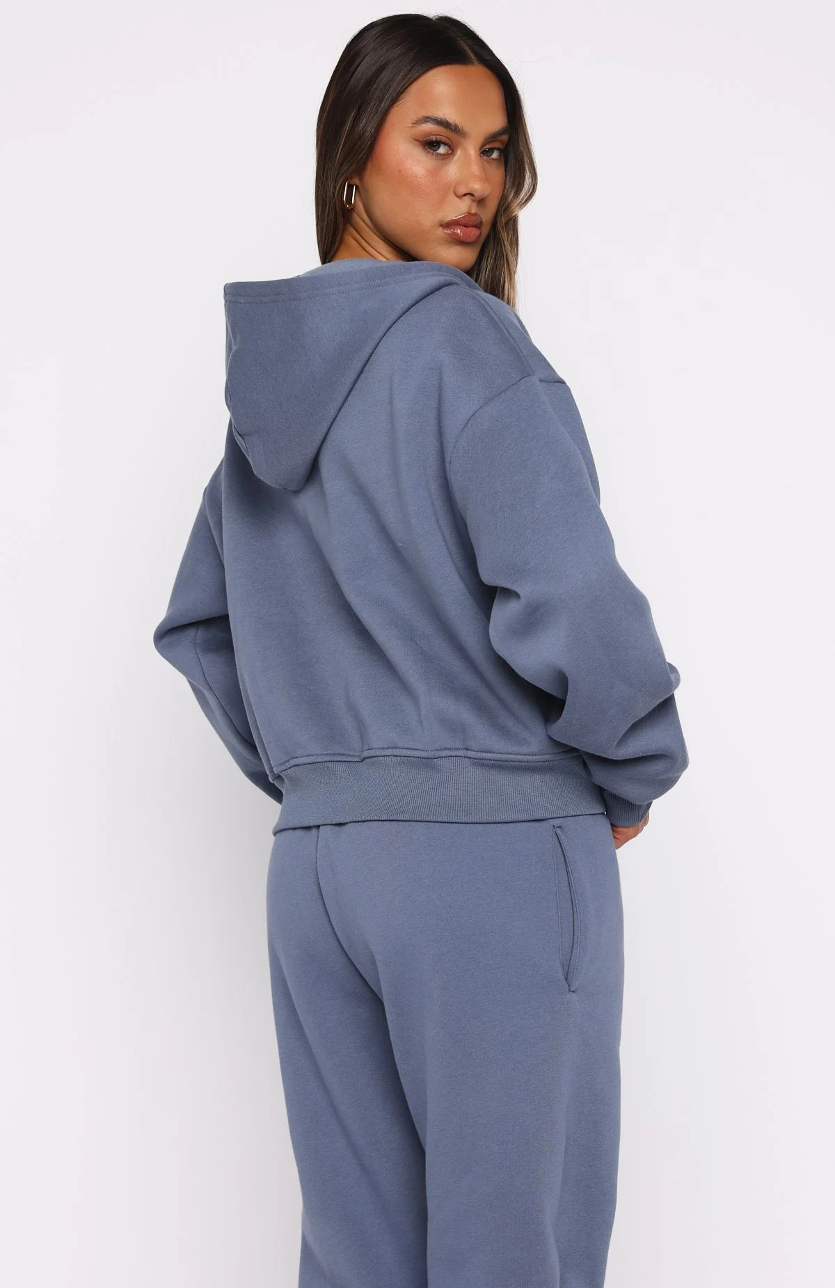 From The Archives Lexi Boxy Zip Front Hoodie Ocean - White Fox Boutique