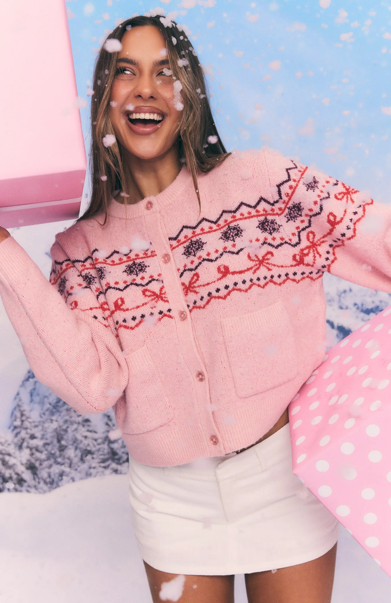 Snowflake Cuddles Knit Cardigan Blossom - White Fox Boutique