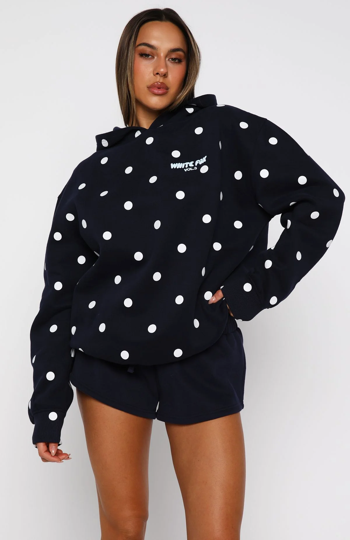 Offstage Printed Oversized Hoodie Navy Polka Dot - White Fox Boutique