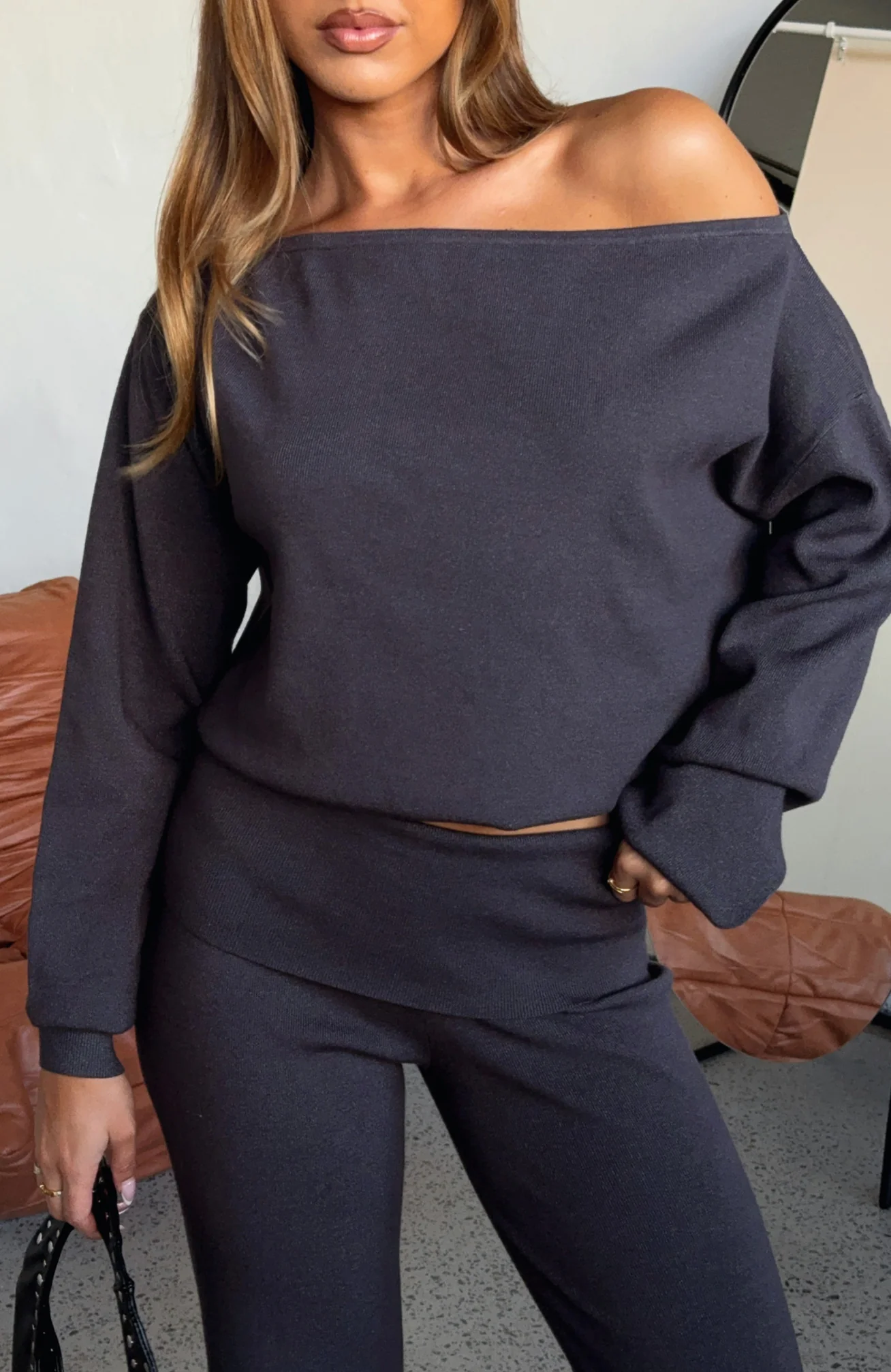 Can't Find The Words Knit Sweater Charcoal - White Fox Boutique