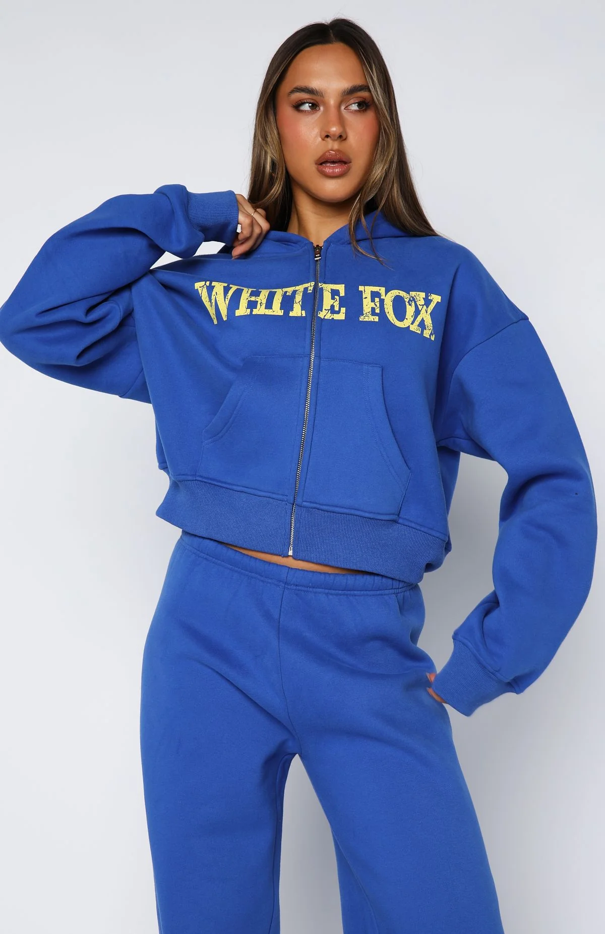 Brand New Start Boxy Zip Front Hoodie Electric Blue - White Fox Boutique