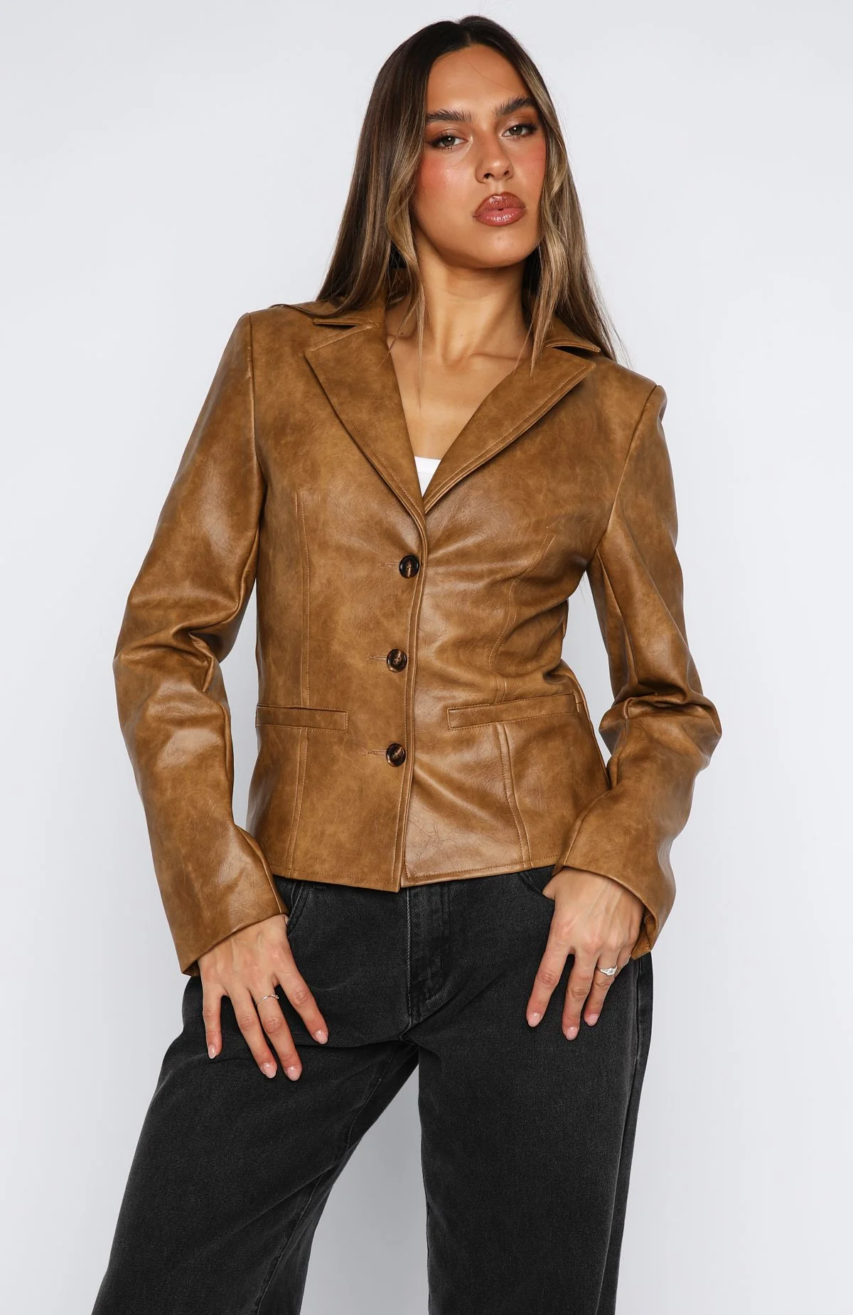 Classic Babe PU Jacket Tan - White Fox Boutique