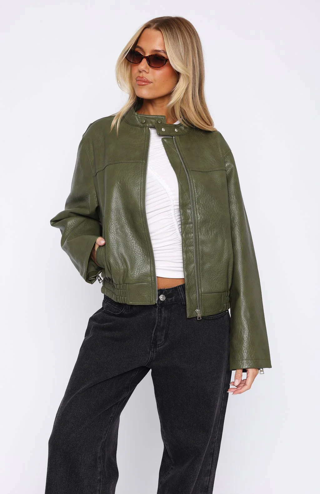 Tell Me Nothing PU Jacket Moss - White Fox Boutique