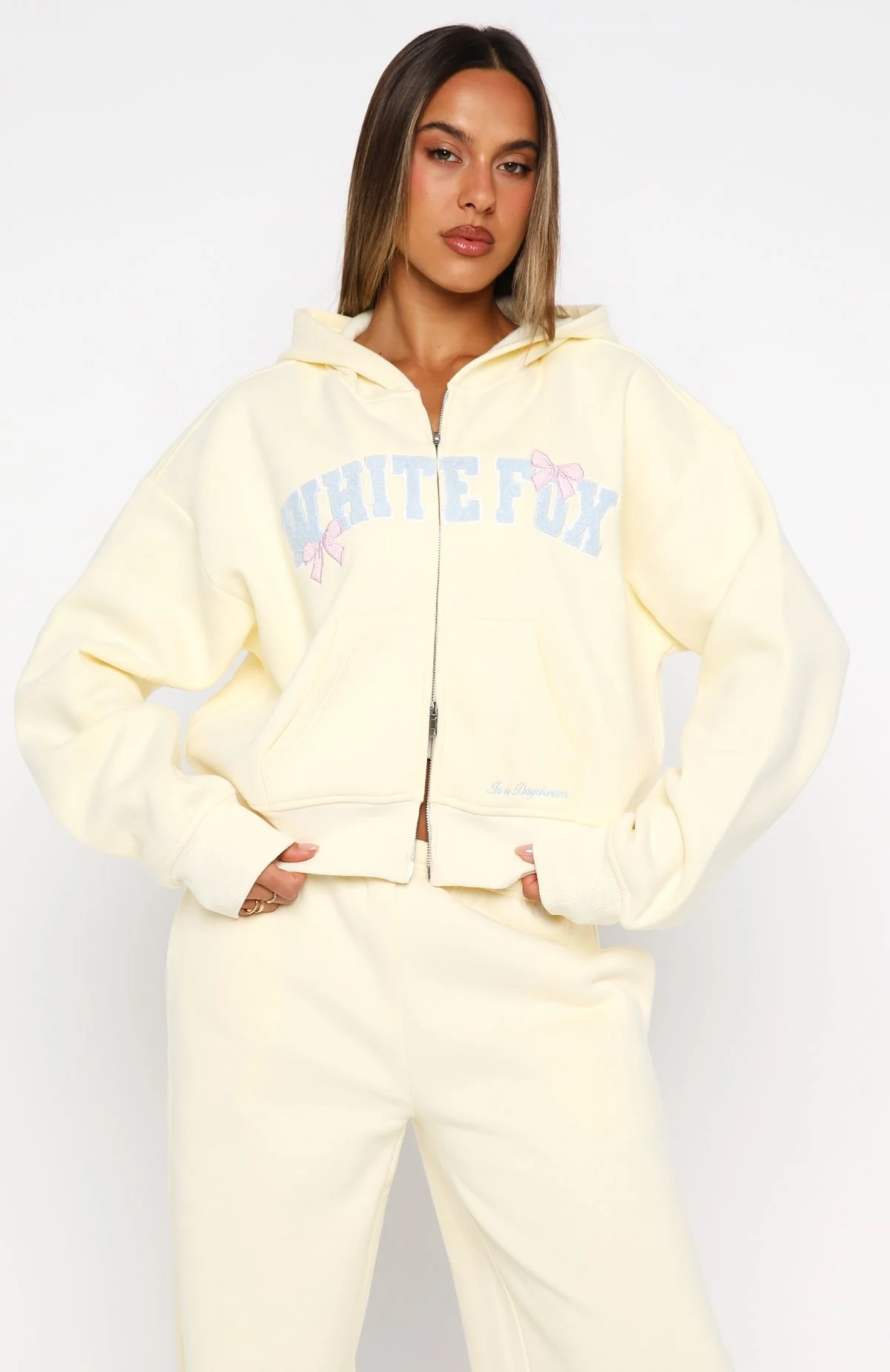 Daydreamers Madeline Boxy Zip Front Hoodie Lemon - White Fox Boutique