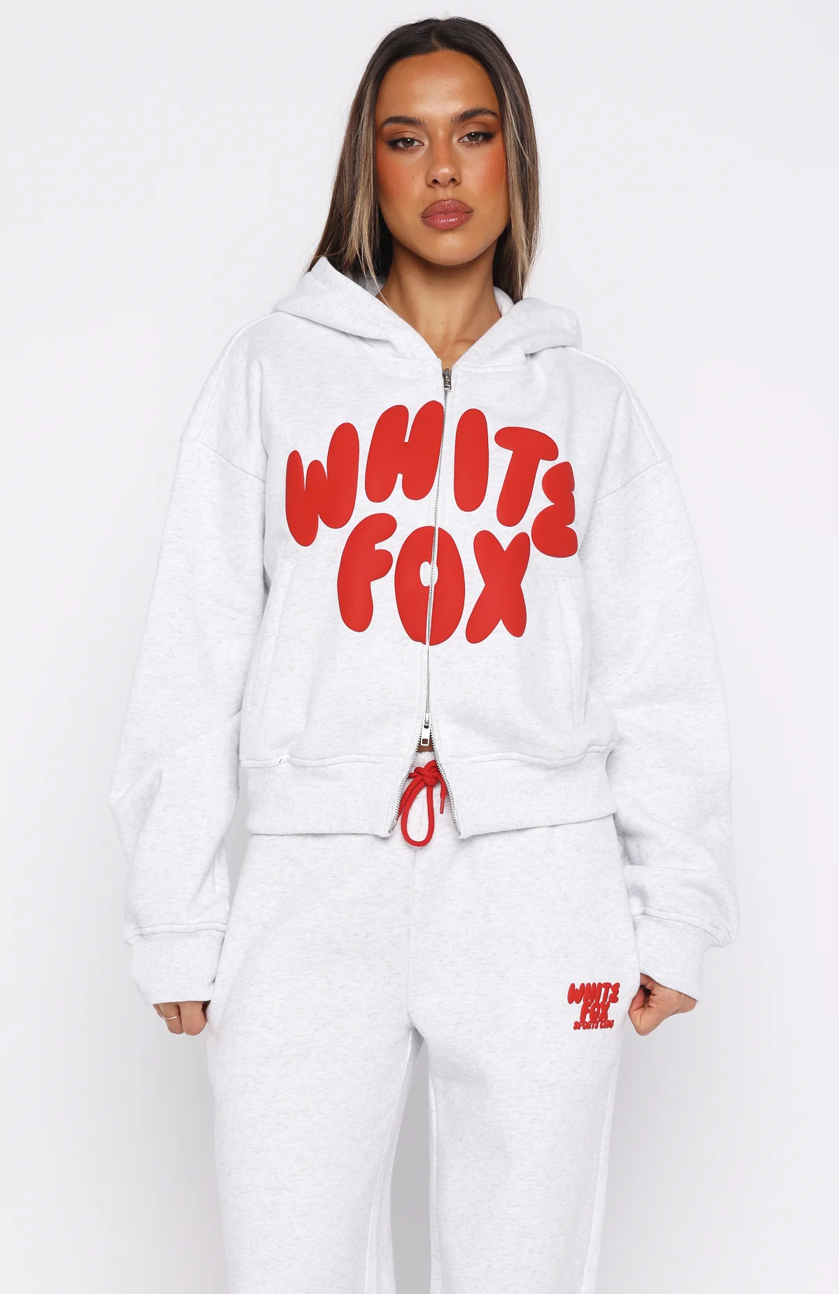 Club 14 Allie Boxy Zip Front Hoodie Grey Marle - White Fox Boutique