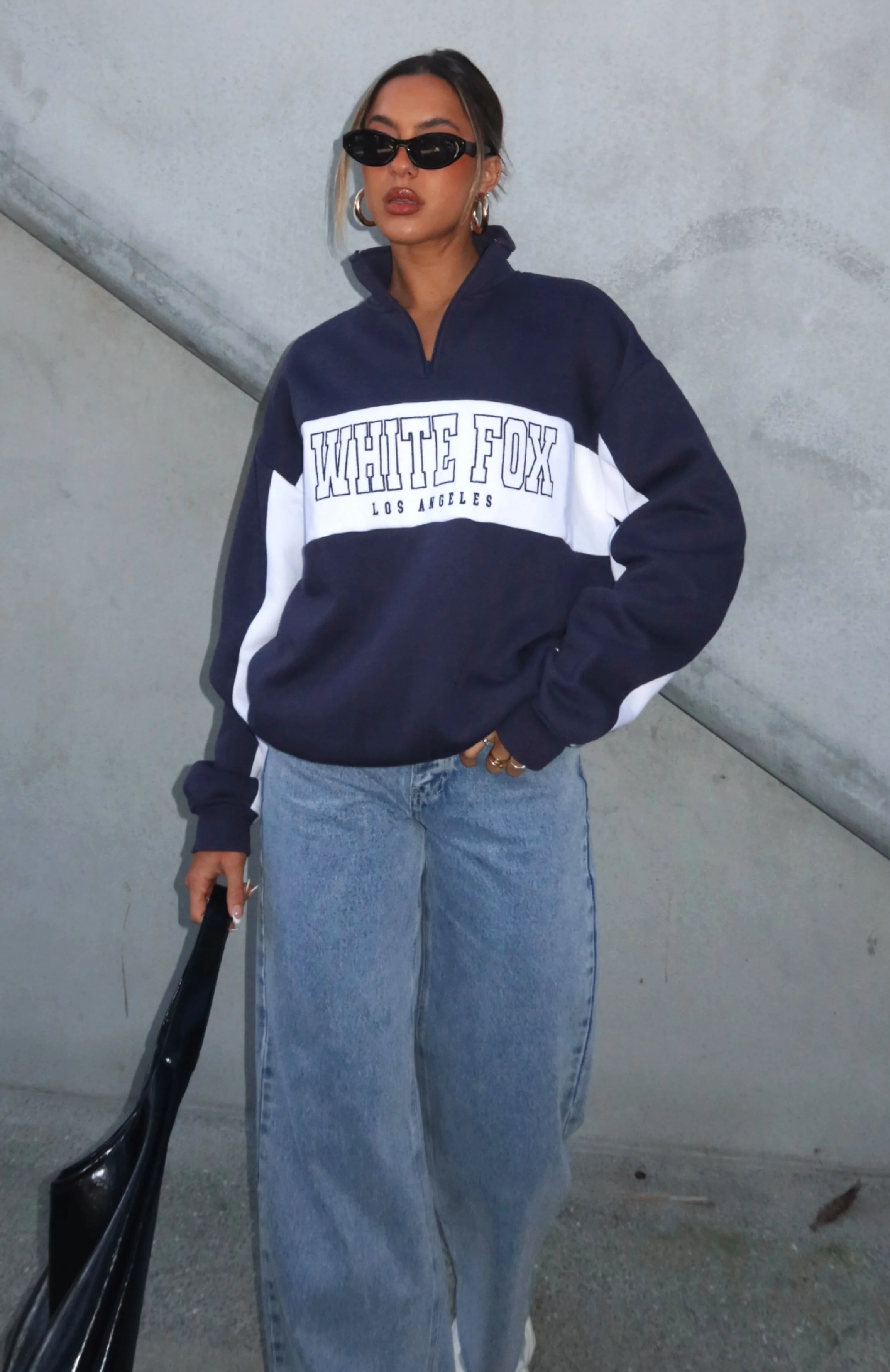 Jokes On You Zip Front Sweater Navy - White Fox Boutique