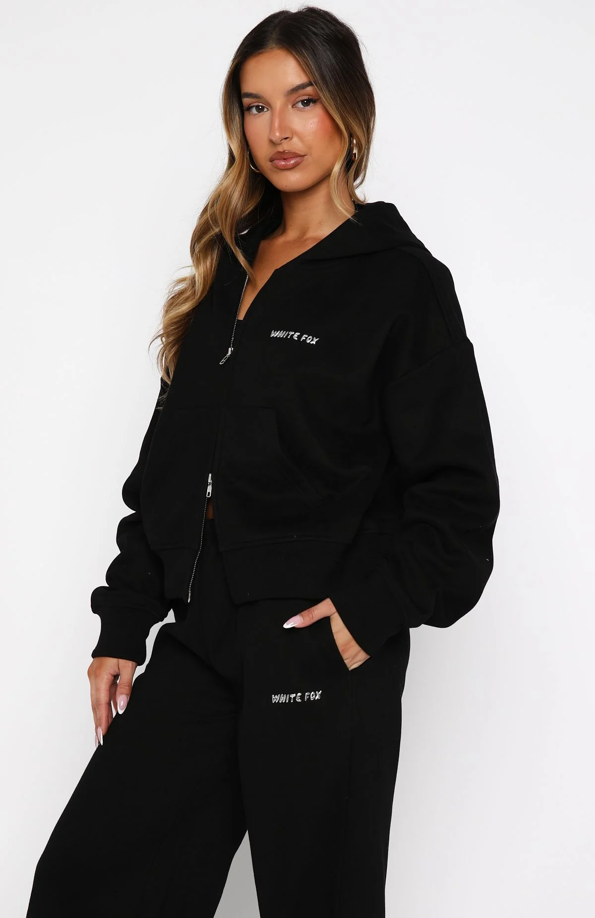 Test Drive Boxy Zip Front Hoodie Black - White Fox Boutique