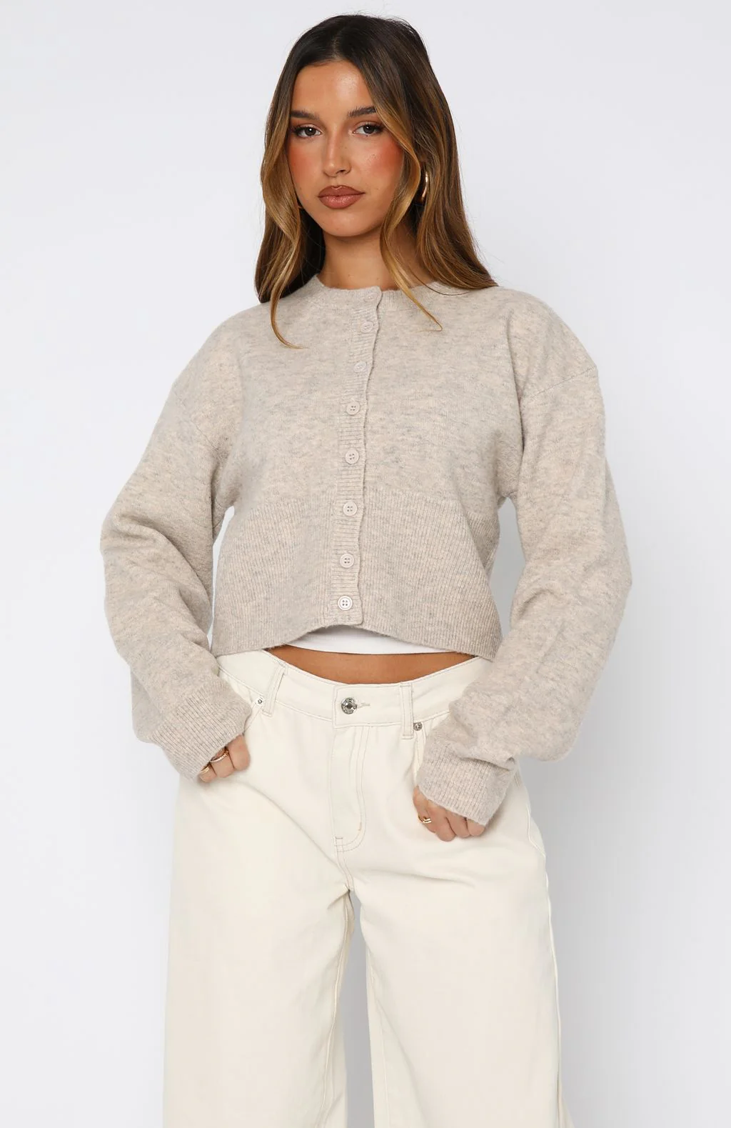 Make Me Happy Knit Cardigan Beige - White Fox Boutique