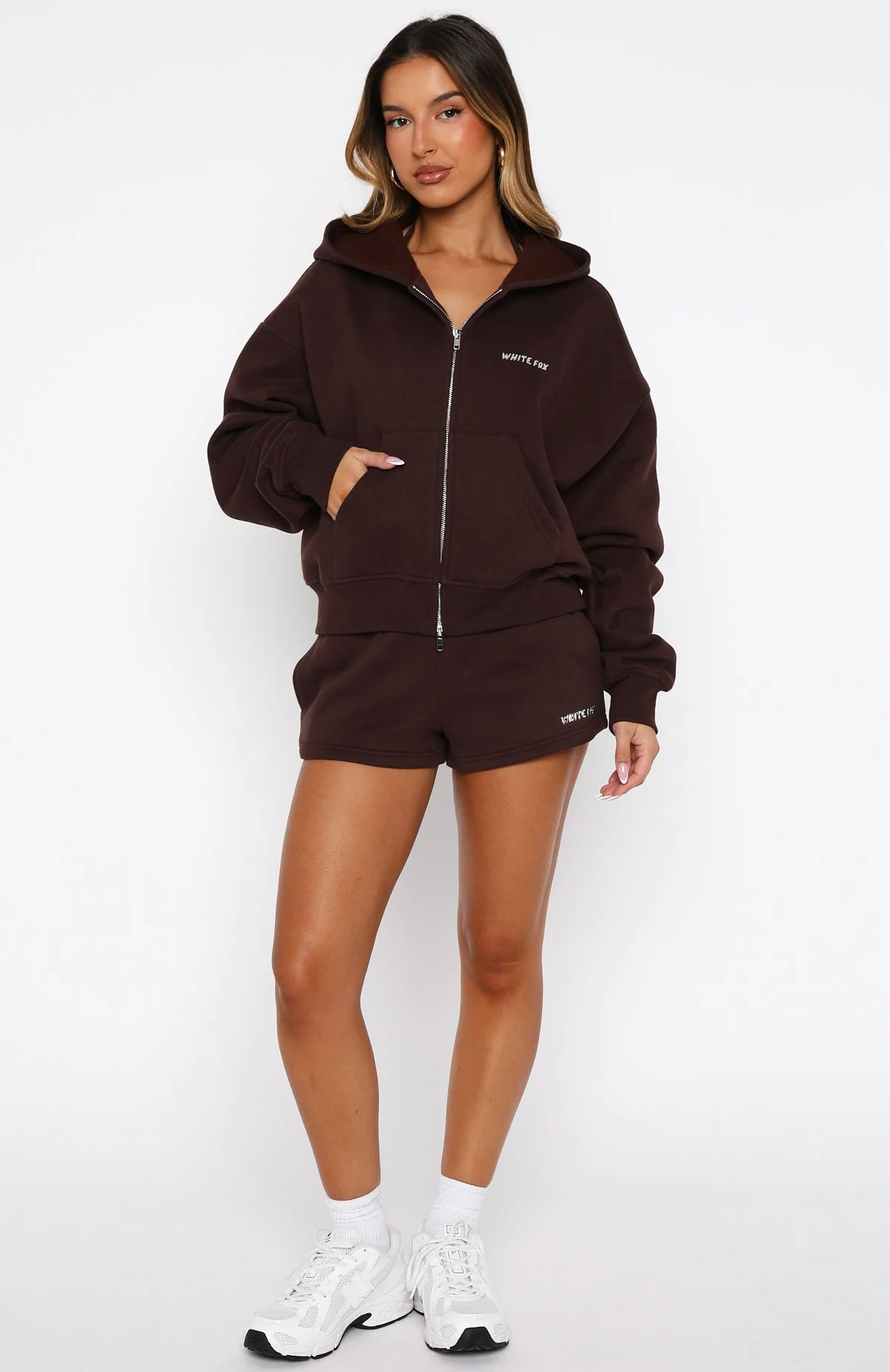 Test Drive Boxy Zip Front Hoodie Chocolate - White Fox Boutique