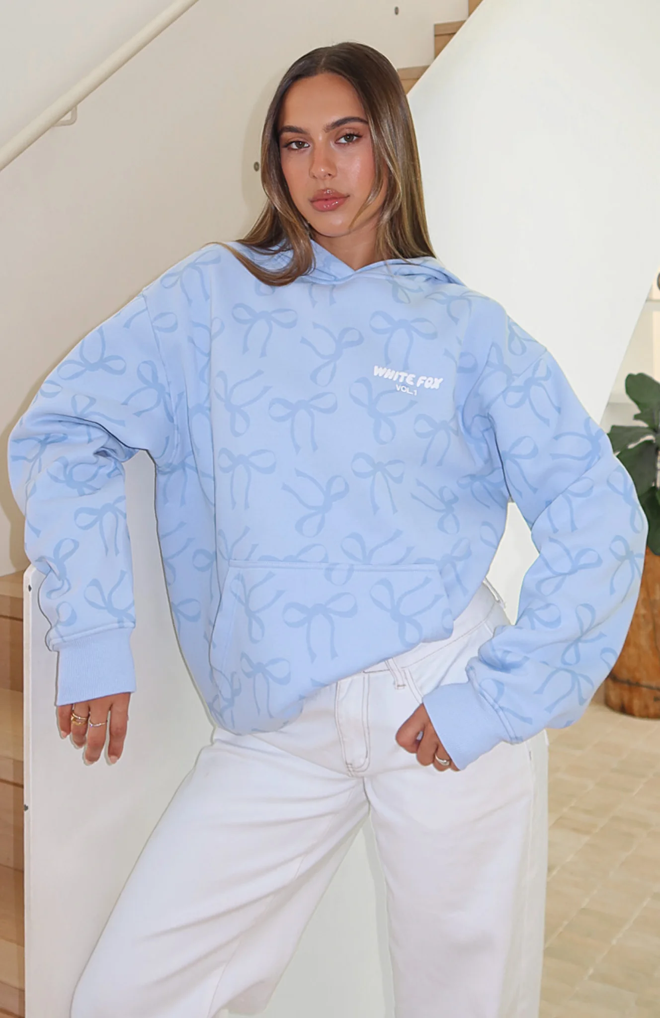 Vol. 1 Oversized Printed Hoodie Blue Bow - White Fox Boutique