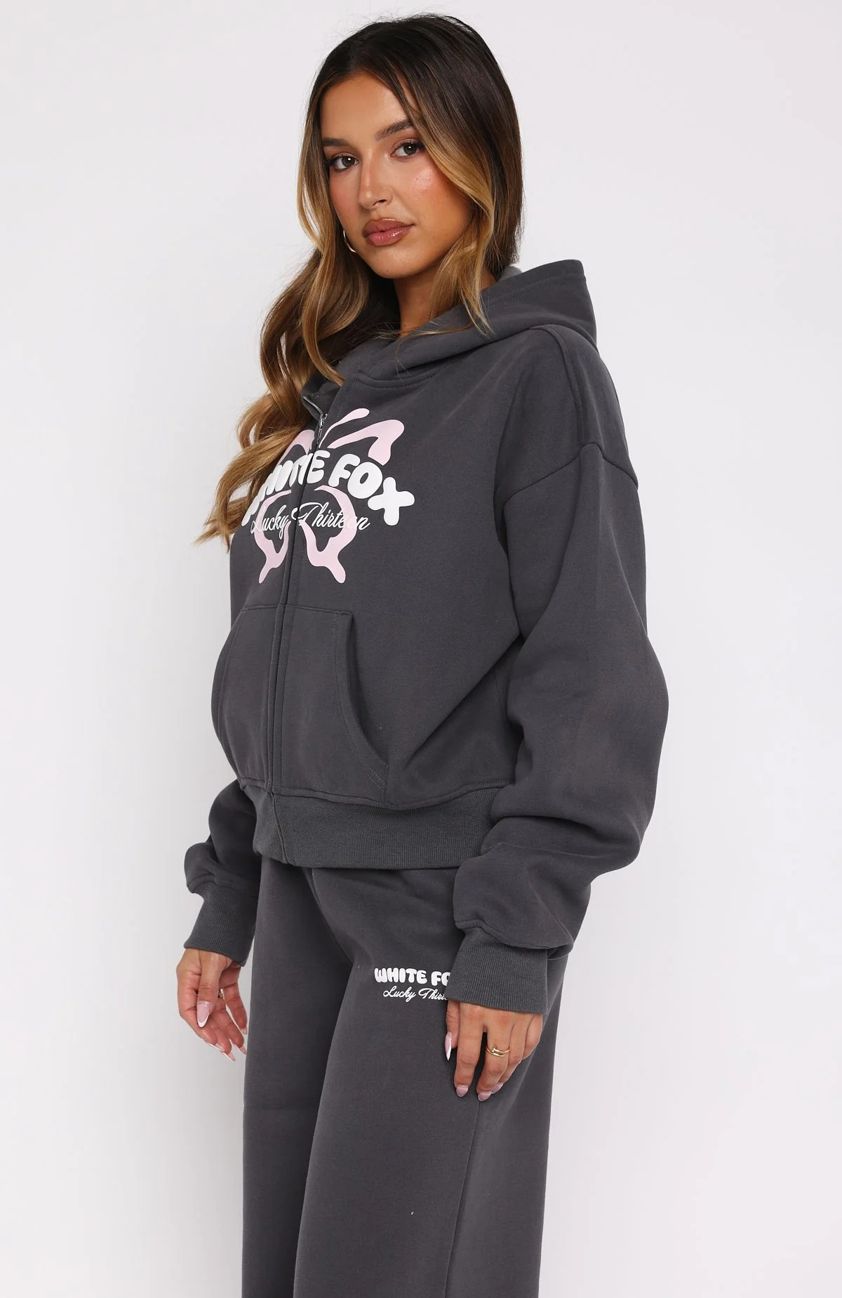 Lucky Thirteen Audrina Boxy Zip Front Hoodie Volcanic - White Fox Boutique