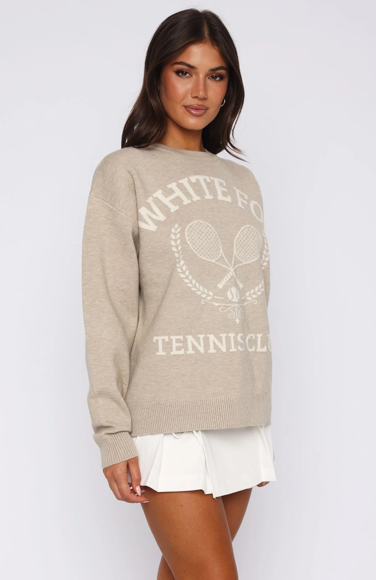 Tennis Club Knit Sweater Stone - White Fox Boutique