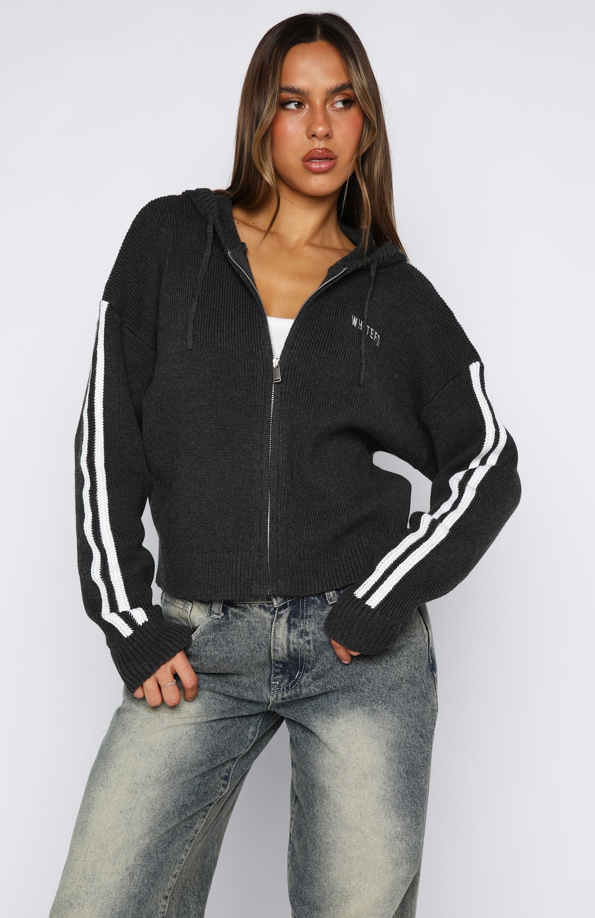 Next One Up Knit Hoodie Charcoal - White Fox Boutique