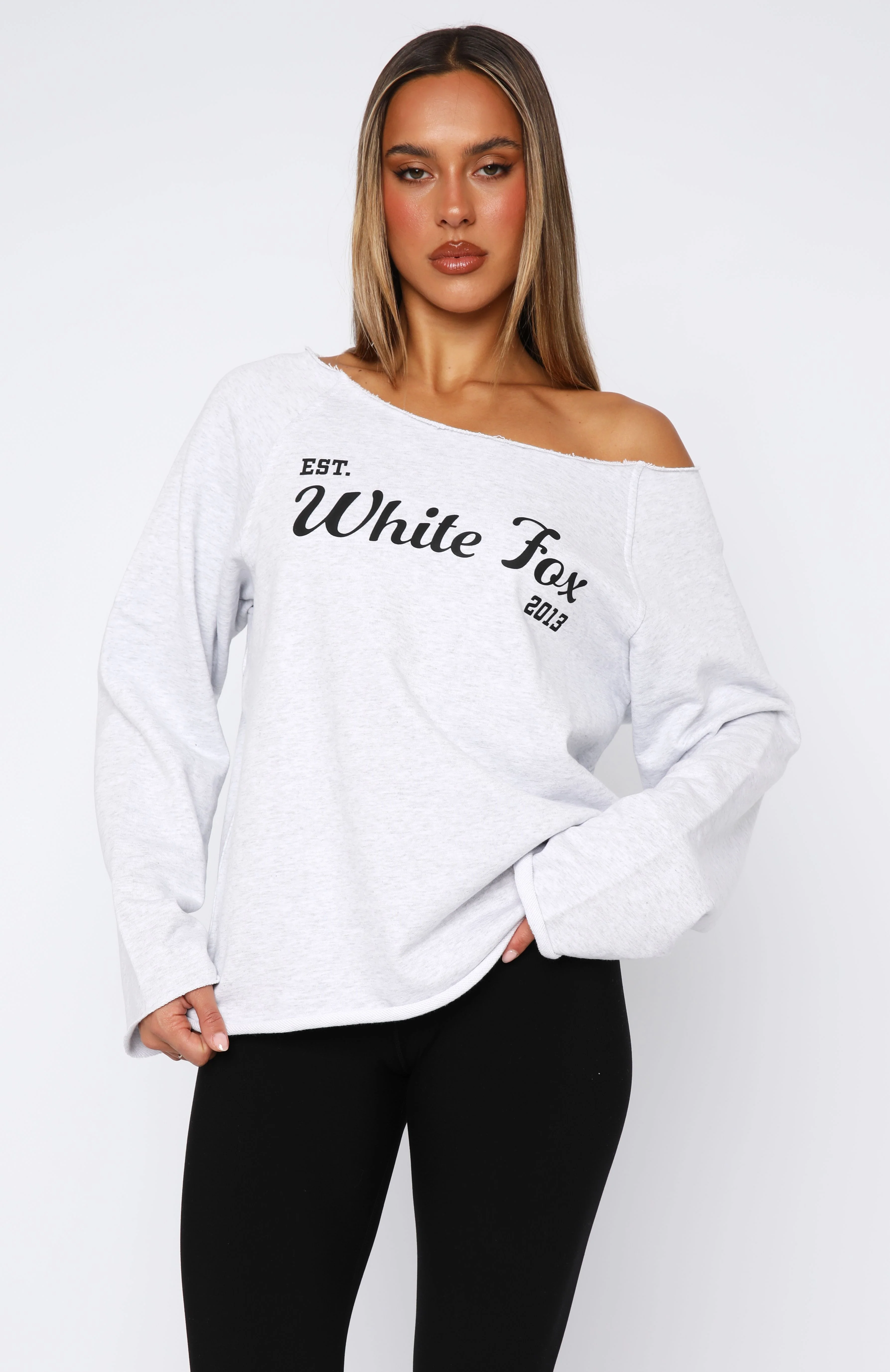 Celebrating Me Off Shoulder Sweater Grey Marle - White Fox Boutique