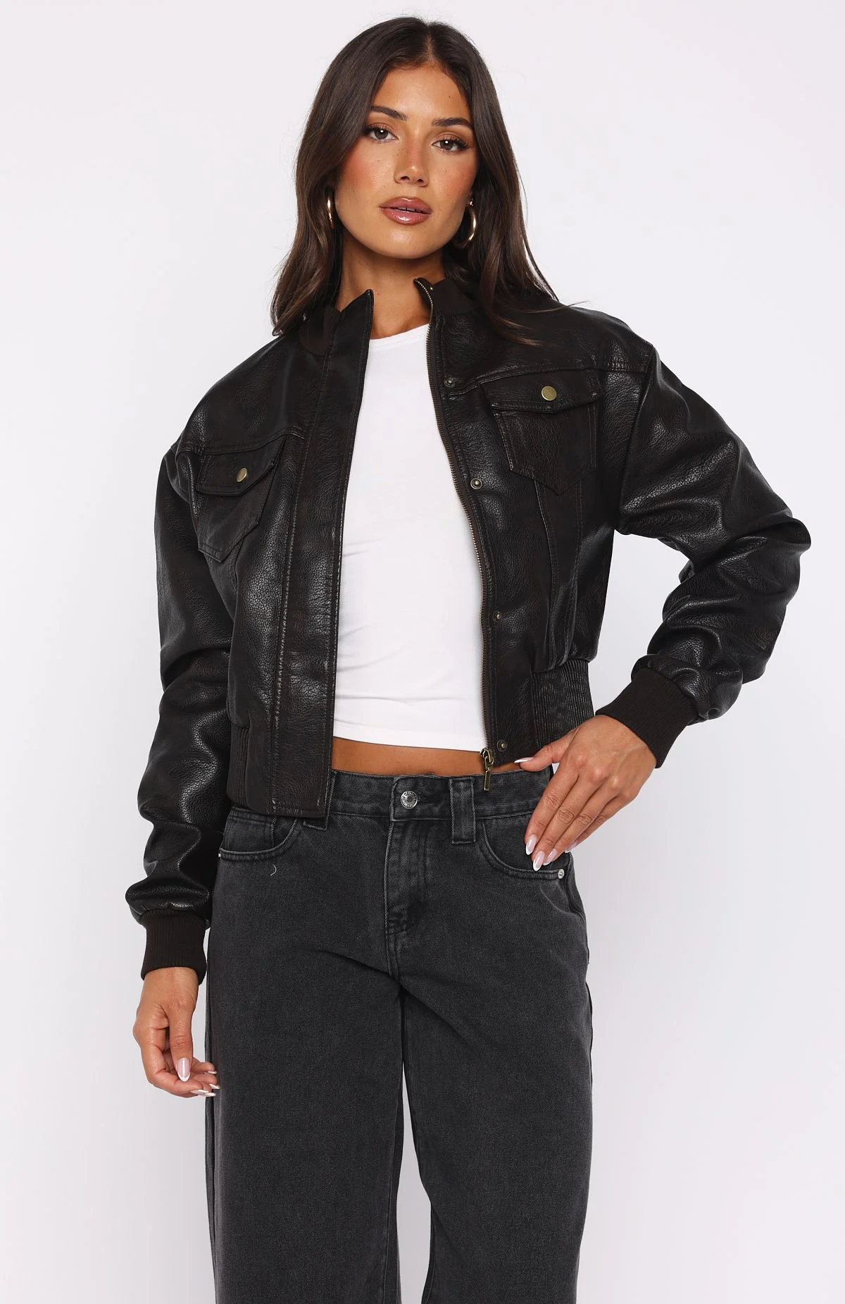 She's Sassy Pu Jacket Coffee - White Fox Boutique