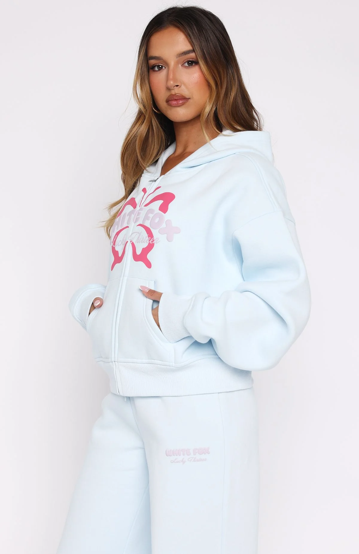 Lucky Thirteen Audrina Boxy Zip Front Hoodie Blue - White Fox Boutique