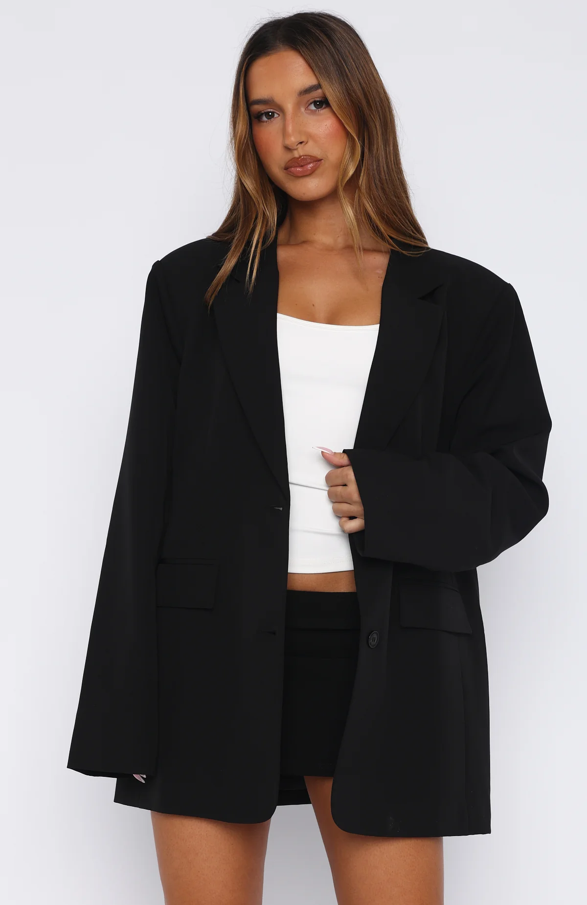Catch Me Now Oversized Blazer Black - White Fox Boutique