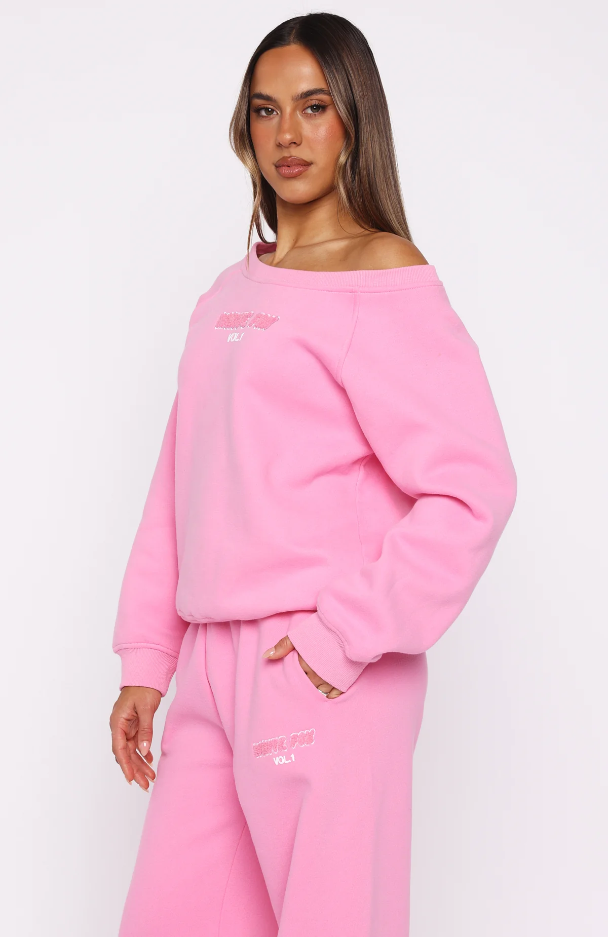 Vol. 1 Off Shoulder Sweater Bubblegum - White Fox Boutique