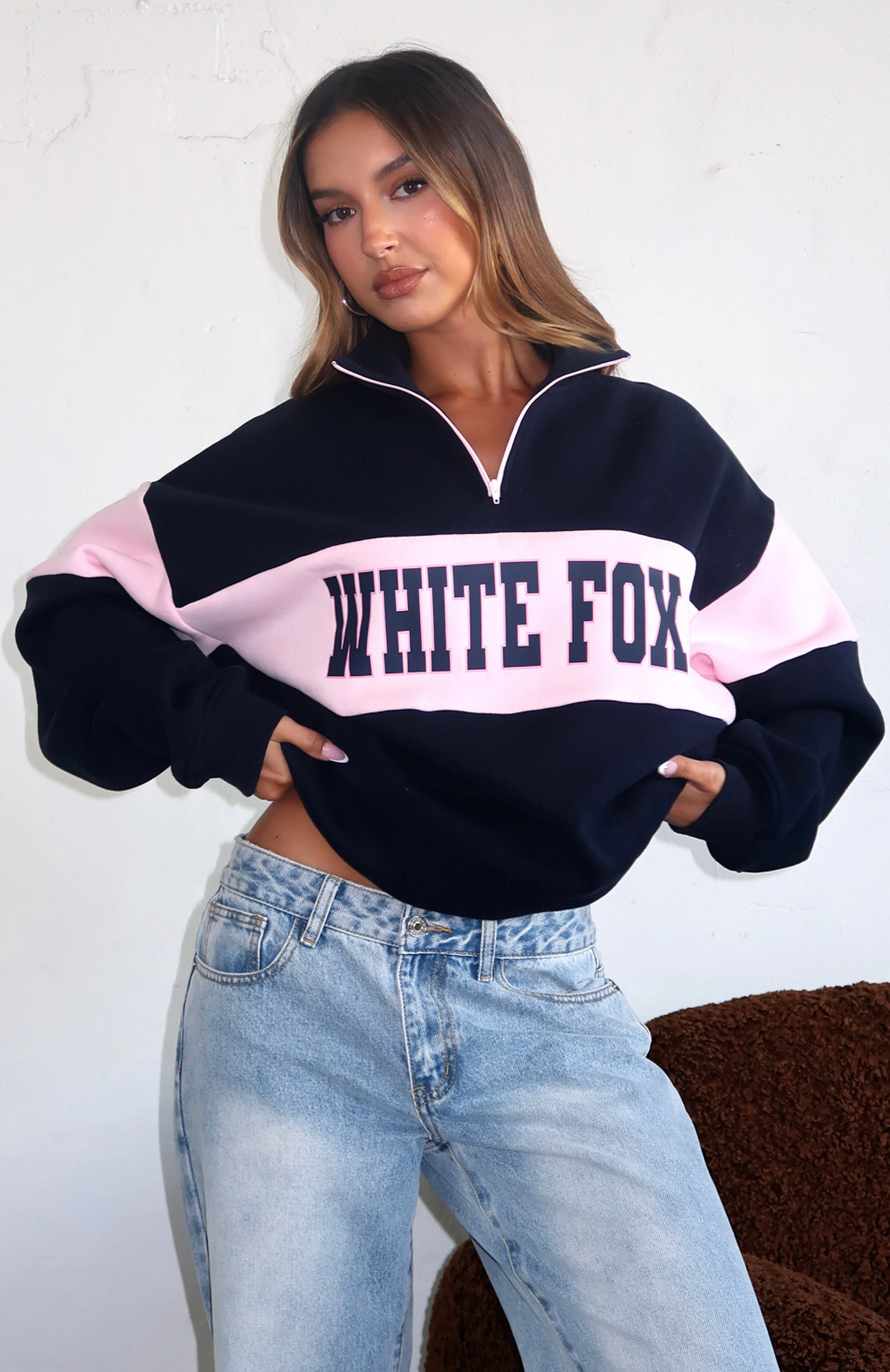 Show Yourself Zip Front Sweater Navy - White Fox Boutique
