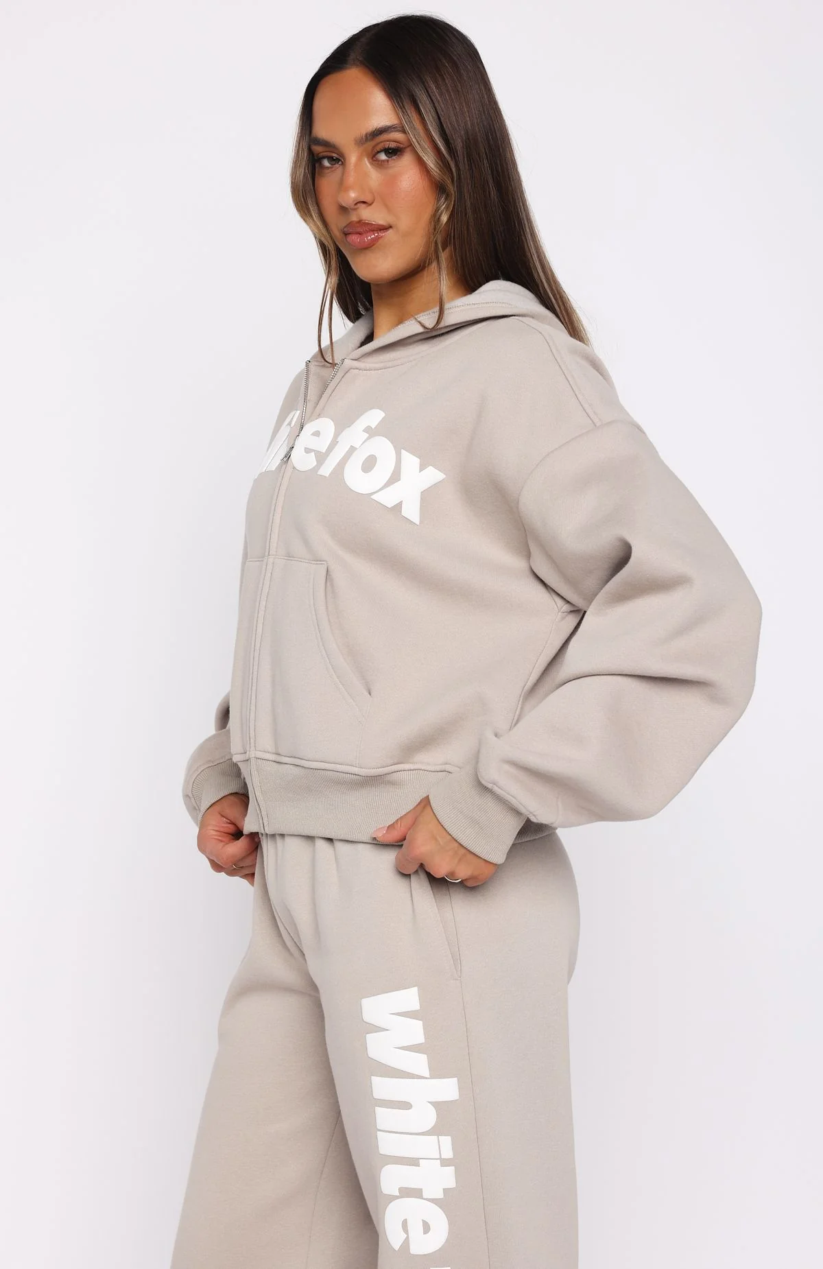 From The Archives Kenzie Boxy Zip Front Hoodie Moon - White Fox Boutique