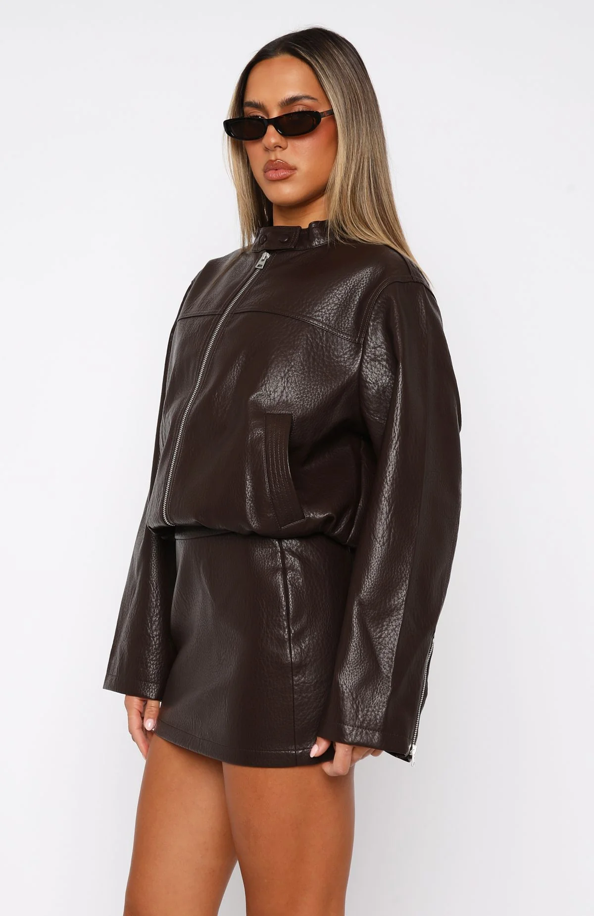 Tell Me Nothing PU Jacket Chocolate - White Fox Boutique